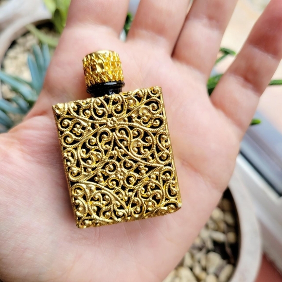 Vintage Czech Ornate Gold Filigree Perfume Bottle - Picture 1 of 8